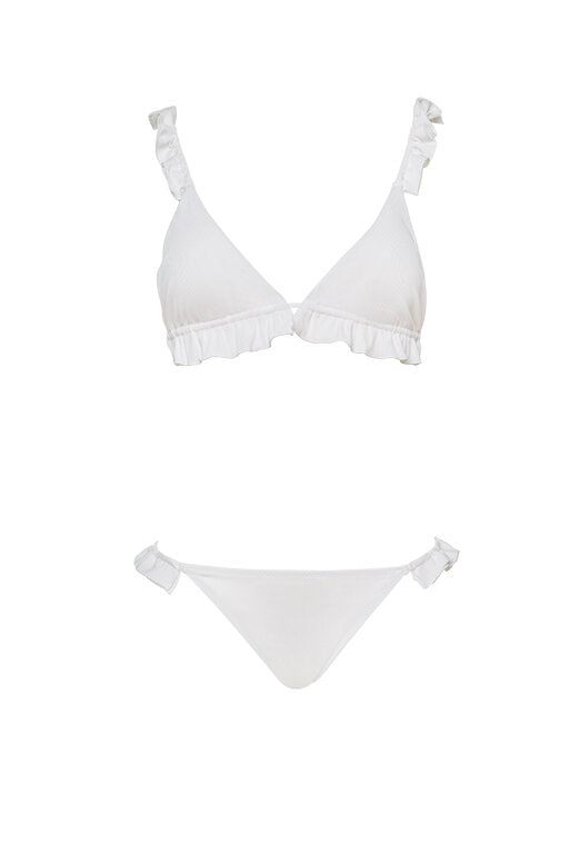 white ruffle bikini top