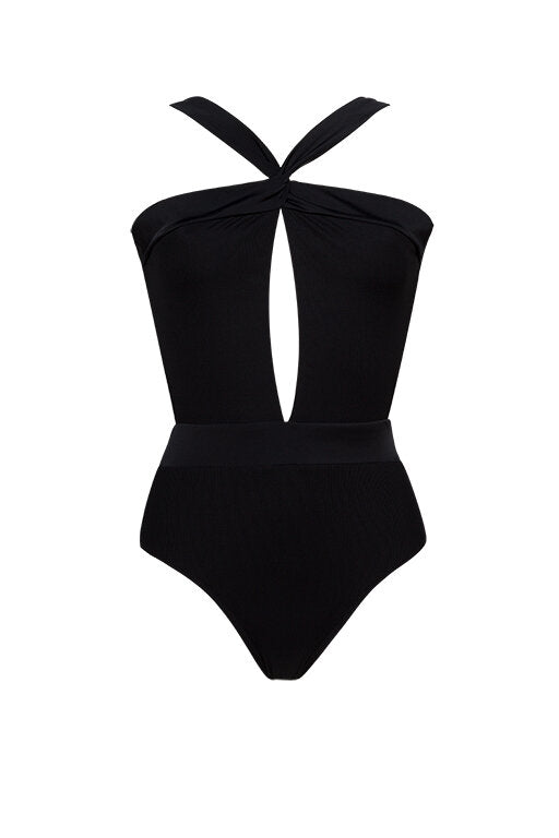 Black Cross Halter Wrap Swimsuit