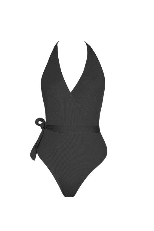 Black Halter Wrap Swimsuit