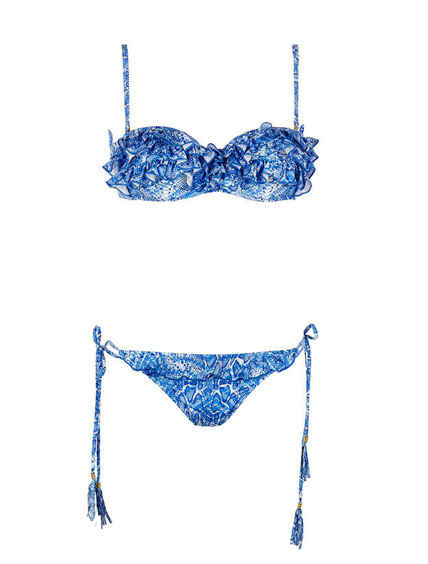 3 Ruffles Bandeau - Blue snake